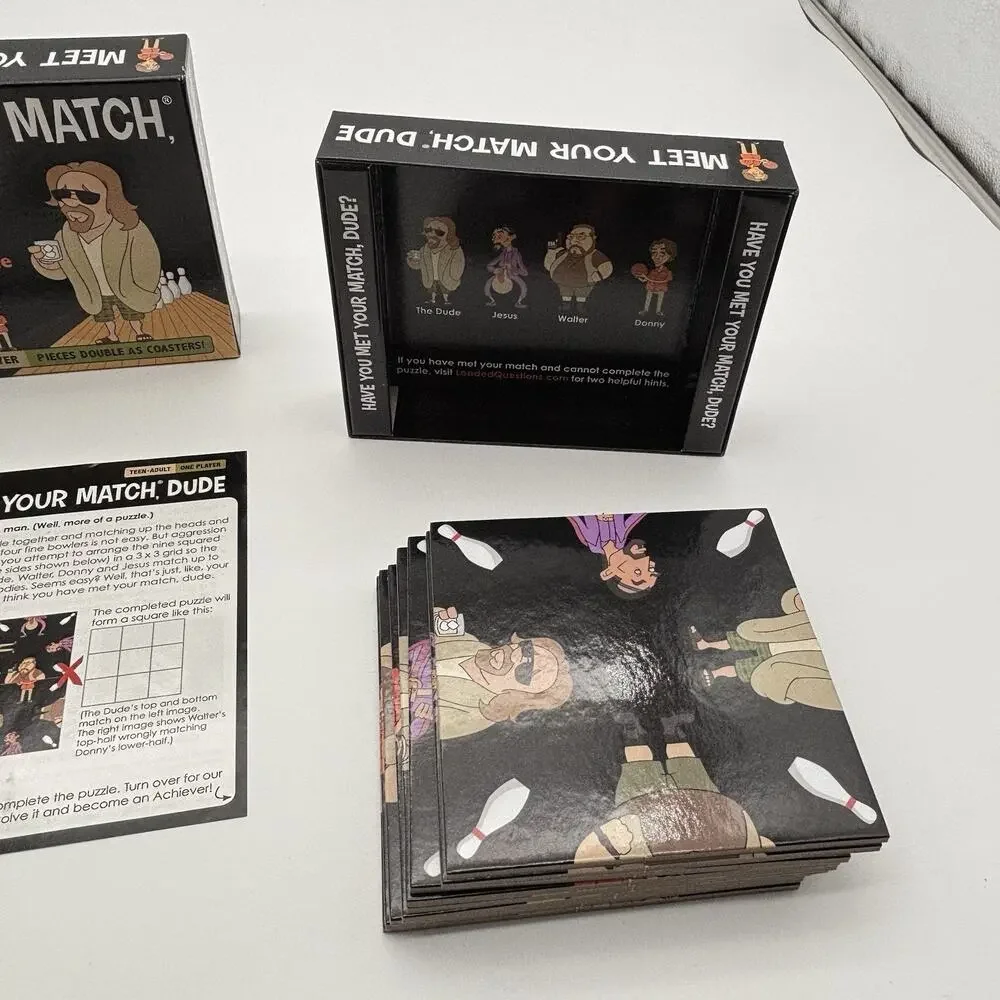 The Big Lebowski Meet Your Match Dude Puzzle Game Coasters Adult Complete.